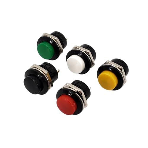 Interrupteur à bouton-poussoir rond PB02 16mm SPST pour circuit électrique en lot de 5