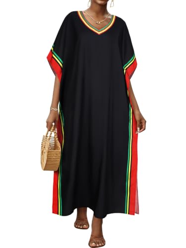 Image of Kaftan Dresses for Women V Neck Caftan Batwing Sleeve Swimsuit Cover Up | JILUVIN Plus Size Beach Swimwear Dress, Loose Fit Maxi Print Moomoo, Casual Mumu Nightgown Mrs Roper Costumes Vocation 2026