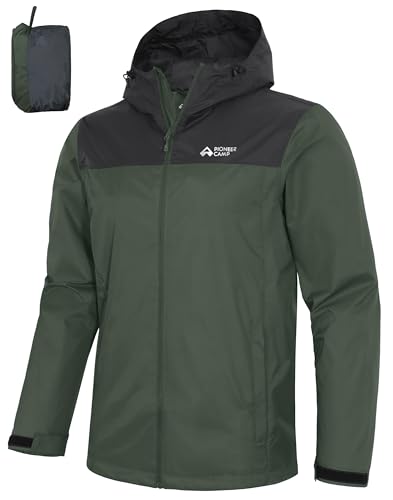 Image of Pioneer Camp Men's 10000mm Waterproof Jacket,Lightweight Packable Rain Jacket with Hood,Breathable for Hiking(Army Green;XL)