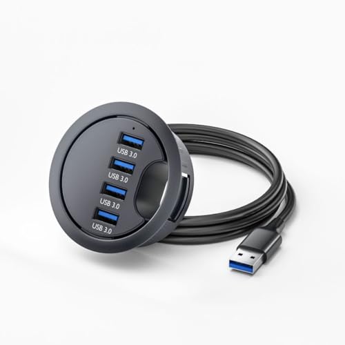 chenyang USB 3.0 Hub encastrable de bureau, hub 4 ports USB 3.0 avec douille de 2,36 pouces (60 mm)