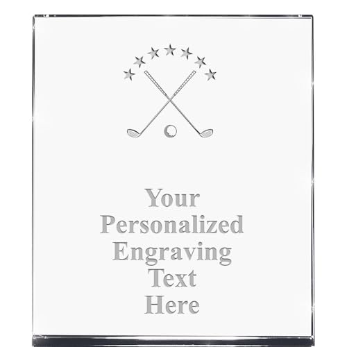 Crown Awards Primes Personalized Crystal Trophy, 5" Engraved Golf Clubs and Ball Goodview Wedge Crystal Award Prime