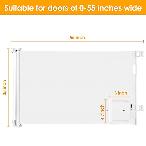 Retractable Baby Gate with Pet Door 55\" Wide Retractable Dog Gate with Door Doorway Gate with Cat Door Child Gate with Cat Door Toddler Gate Outdoor Gates for Decks Mesh Baby Gate for Stairs Pet Gate - Thumbnail 5