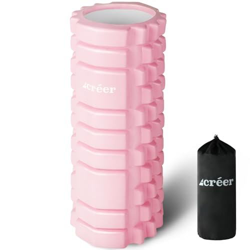 【日本企業企画 インテリアに馴染むオリジナルくすみカラー12色】créer [クレエ] フォームローラー 筋膜ローラー 筋膜リリース 収納袋付き ２種類の凹凸 ストレッチローラー (ライトピンク)の画像