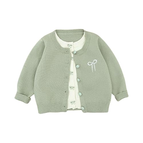 Baby Girls Knit Sweater Cute Bow Embroidery &Button Pullover Tops Crewneck Long Sleeve Cardigan Sweater for Toddler Kids