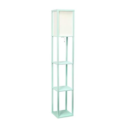 Simple Designs LF1014-AQU Etagere Organizer Storage Shelf Linen Shade Floor Lamp, Aqua