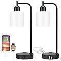 Industrial Touch Bedside Lamps for Bedrooms Set of 2 - 3-Way Dimmable Nightstand Lamps with USB C+A Ports and Outlet, Table Lamps with Opal Glass Shade for Living Room, Desk Lamps for Home Office