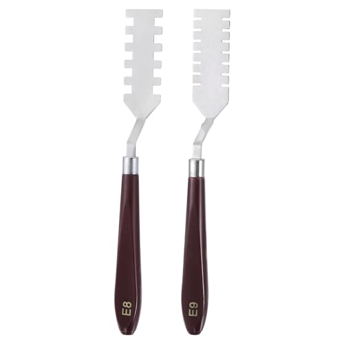 HARFINGTON 2pcs E8 E9 Painting Palette Knife Set Stainless Steel Art Spatula Painting Pallet Knives Scrapers Tools with Plastic Handle for Acrylic Oil Canvas Mixing Spreading