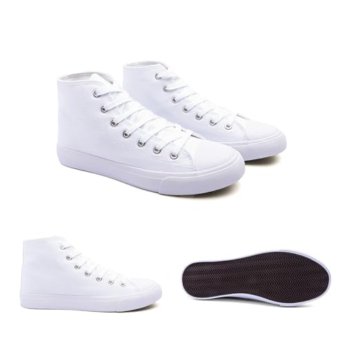 Image of Women's High-Top Canvas Sneakers - Classic Lace-Up Casual Shoes with Extra Shoelaces - Comfortable, Stylish, and Durable