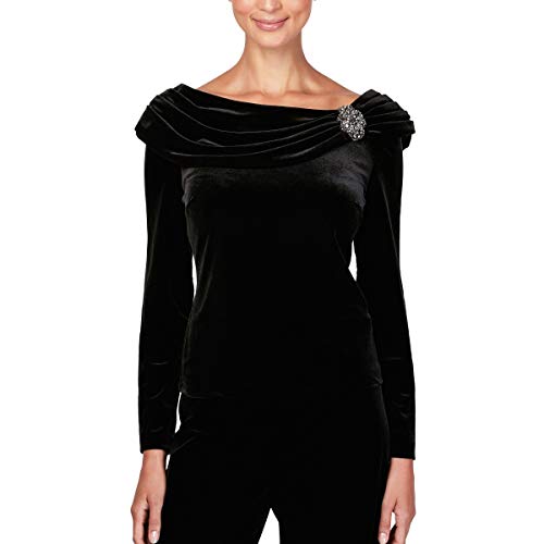 Alex Evenings Women's Ruched Collar Blouse, black velvet, S
