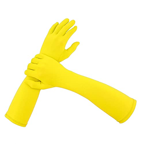 Aniler Unisex Costume 15 Halloween Elbow Length 20s Stretchy Cosplay Solid Color Gloves (One Size Yellow)