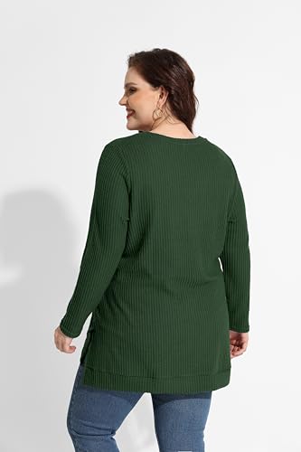 Image of RITERA Plus Size Women Sweaters Waffle Knit Pullover Top Long Sleeve Casual Crewneck Shirt Loose Split Hem Fall Winter Blouse