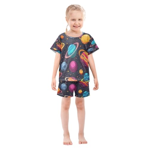 senya Short Sleeve Pajamas Sets Summer Cotton Sleepwear Blue Purple Yellow Planet3