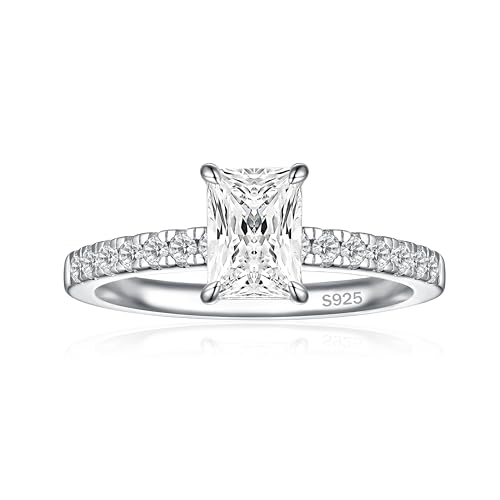 JALOKIVI 1.25CT 925 Sterling Silver Engagement Rings for Women Radiant Cut Solitaire Cubic Zirconia Wedding Rings for Women Promise Rings for Her Silver Size 6.5