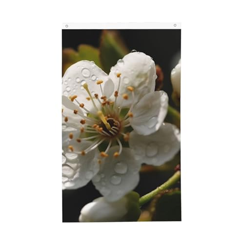 Drapeau blanc en forme de fleur de poirier - 91 x 152 cm - Double face - Vertical - Avec œillets - Grande bannière murale - Pour décoration d'intérieur