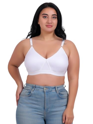 Image of Fabme Women's Cotton Seamless Non-Padded Non-Wired Bra, Cross Belt, Heavy Support, Double Layer Cups, Broad Elastic Bra