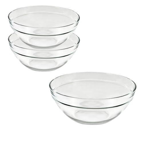 TWO TIGERS Bol de Cristal Redondo en Pack de 3 unidades. Cuenco Versátil para Cocina, Perfecto para Servir Ensaladas, Sopas y Postres. (23 cm)