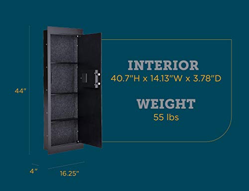 SnapSafe in Wall Long Gun Safe - Secure Heavy Duty Flush Security Safe with Digital Keypad - Use as a Gun Cabinet, Rifle Safe, or Home Safe for Valuables - Installs in Minutes, 44 x 16.25 x 4 Inches