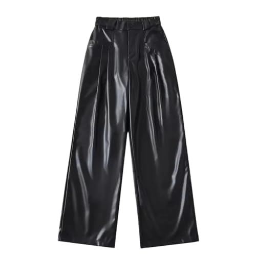 Ornrjfll Pantaloni da donna in pelle PU pantaloni larghi larghi pantaloni lunghi dritti casual ad alta sensazione, Nero 1781, M