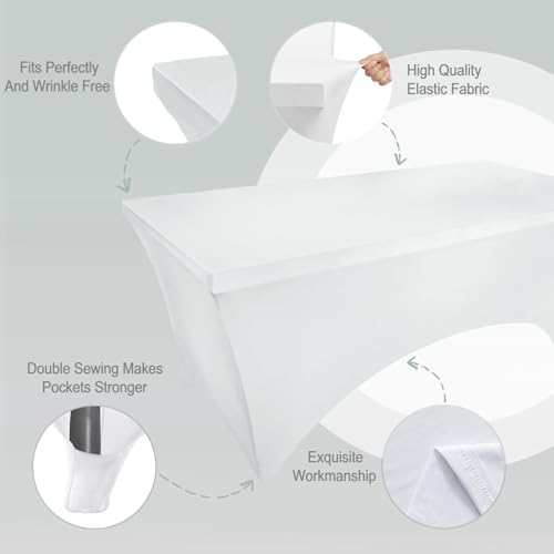Image of FOLINS&HOME 2 Pack White 6ft Fitted Spandex Water Resistant Tablecloth