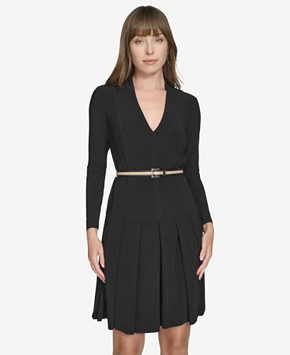 Tommy Hilfiger Women's Solid Jersey Belted Seamed Fit and Flare Dress2