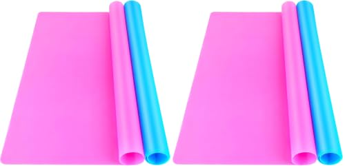 Image of LEOBRO Silicone Mat for Resin Molds, 2 PCS 15.7 inch x 11.7 inch Playdough Mat, Silicone Mats for Crafts, Jewelry Resin Molds Mats, for Clay, Paint, Blue & Rose Red (Pack of 2)