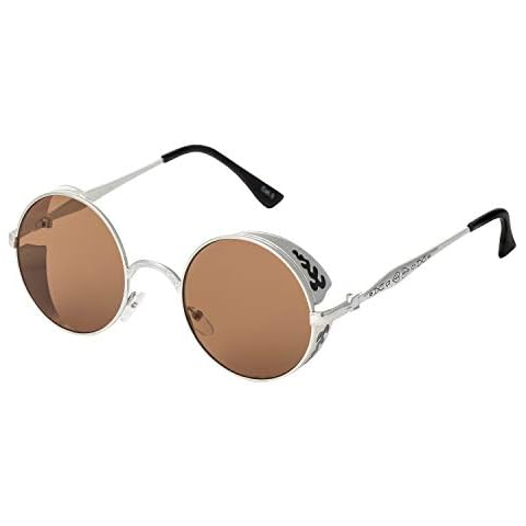 Ultra Steampunk Round Sunglasses with UV400 Protection Cover