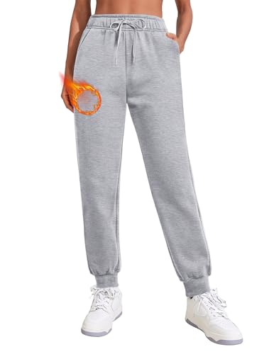 PINSPARK Sporthose Damen Lang Jogginghose Baggy Trainingshose Baumwolle Sweatpants Frühling Warm Fleecehose Trekking Laufen Jogpants Gym Yoga Freizeithose S Grau