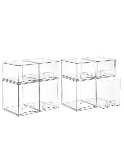 Image of Vtopmart Stackable Storage Drawers Set of 8, Clear Plastic Organizer Bins for Baby Bottle, Beauty Supplies Storage, Ideal for Kichen Countertop, Vanity, Bathroom, Cabinet, Pantry Organization