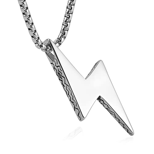 AsAlways Men Women Locomotive Street Punk Hip Hop Retro Minimalist Geometric Lightning Bolt Pendant Necklace