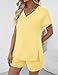 LOMON Two Piece Lounge Set for Women 2026 Trendy Lounge Summer Outfits Short Sleeve Casual Knit Short Sets Light Yellow M