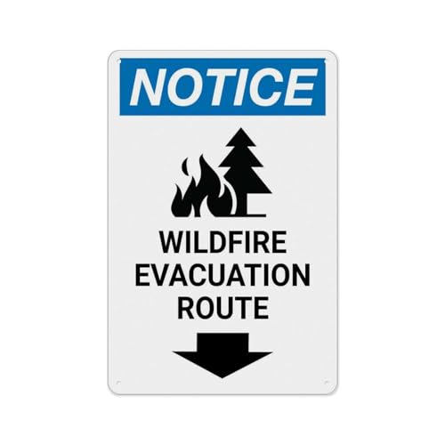 Notice Wildfire Evacuation Route With Down Arrow And Icon Sign 8"x12" - Home Kitchen Farm Garden Garage Wall Decor, Wildfire Evacuation Down Arrow Sign
