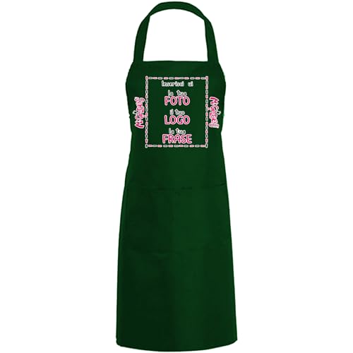 Mr. Gadgets Delantal de cocina personalizable con foto y texto, verde botella, Talla única