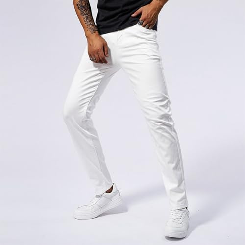 Jeans Pants Trousers Denim Stretch Slim Fit White Street Trendy Business Commuting Straight Leg Casual for Men(White,31)4
