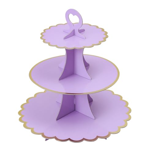 Soleebee 3-Tier Cupcake Stand, Cardboard Cupcake Tower, Cup Cake Stand Tower for Birthday Wedding Party Decoration, Cupcake Tier Stand Desserts Display 1 Set (Purple Gold)