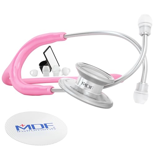 MDF Instruments, MD One Stainless Steel Stethoscope, Adult, Pink Tube, Silver Chestpieces-Headset, MDF77701