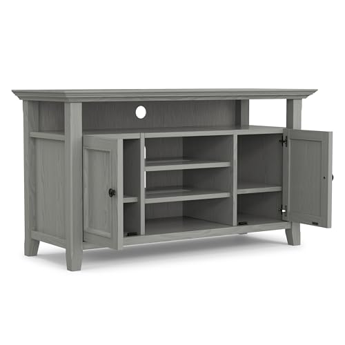 Image of SIMPLIHOME Amherst 54 inch Wide Solid Wood TV Stand in Fog Grey
