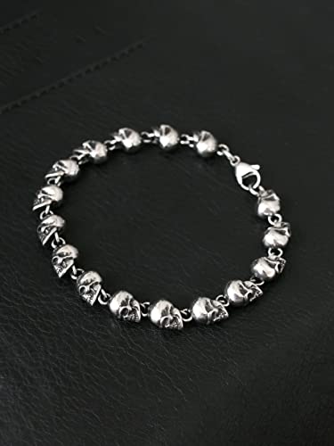 HAQUIL Stainless Steel Skull Bead Linked Strand Bracelet for Men and Women, Gothic Punk Rock Biker Skull Jewelry Gift3