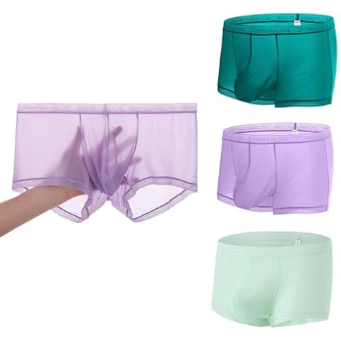 JINSHI Mens Underwear Sexy Ice Silk See Through Boxers Briefs Sheer Trunks Ultra-Thin Bulge Pouch Boxer Shorts 3 Pack L Cover