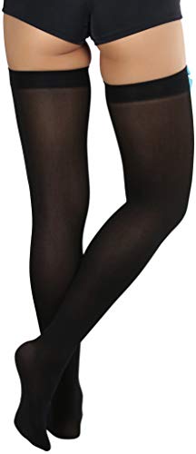 Image of ToBeInStyle Women's Opaque Long Thigh High Stockings w /Decorative Front Satin Bow