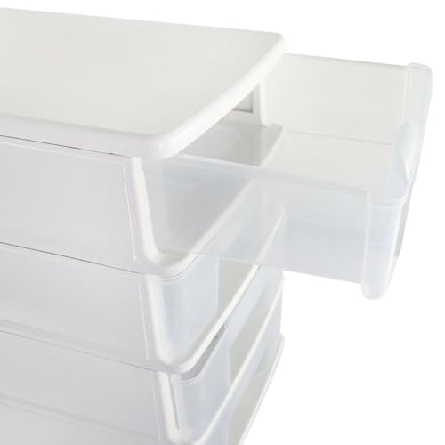 Gaveteiro de Chão Plástico 4 Gavetas Branco Transparentes Organizador Multiuso Solução Organizadora