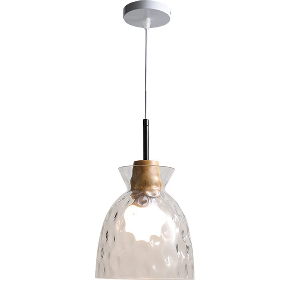 Lampe suspendue japonaise vintage en verre et bois pour îlot cuisine
