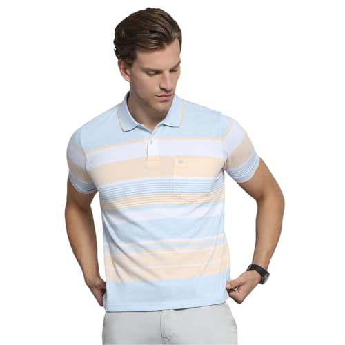 Image of Monte Carlo Mens Cotton Blend Regular Fit Polo T-Shirt | Half Sleeve | Striped Pattern| Casual Everyday Wear | Stylish & Comfortable Tshirt