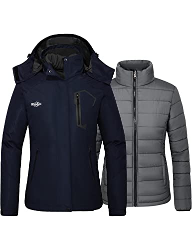 Wantdo Women's 3 In 1 Ski Jacket Windproof Fleece Parka Rain Coat Navy Medium #TOP19