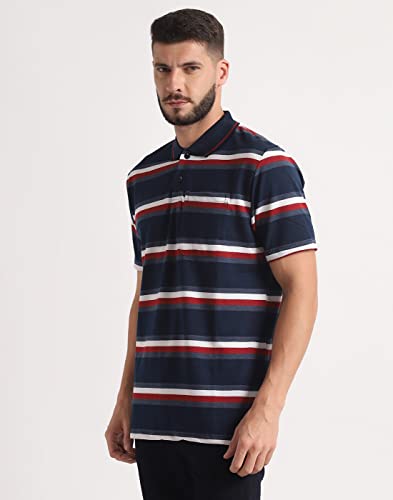 Image of INKKR Striped Men Polo Neck Half Sleeve T-Shirt