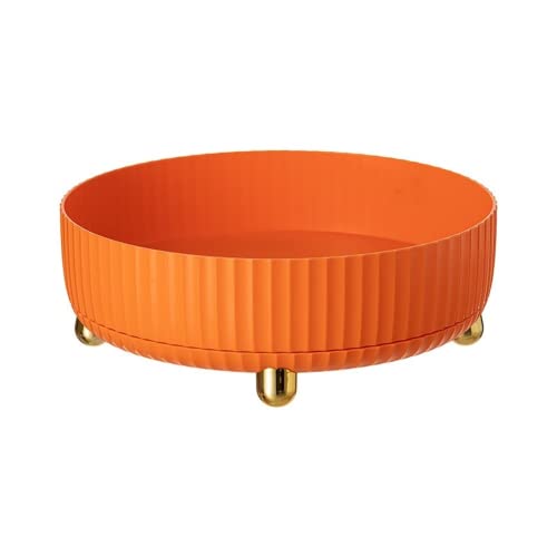 Vintage Roman Stripe Lazy Susan Cabinet Turntable Organizer With 4 Gold Plated Feet, Multipurpose Storage Container For Kitchen, Bathroom, Living Room, 11" (Blue) #TOP6