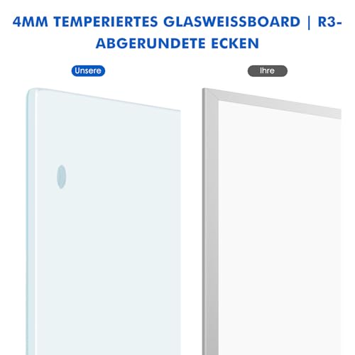 maxtek Whiteboard Glas, 90 x 60 cm Rahmenlos Gehärtetem Glasboard, Magnettafel Trocken Abwischbar zur Wandmontage, Modernes Memoboard Incl 5 Neodym-Magnete, 3 Stifte, 1 Radiergummi für Haus und Büro
