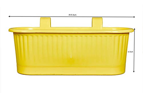mastBus Plastic Hanging Pots for Balcony and Stairs Railing, Indoor/Outdoor Gardening Containers (Yellow, 15 inch)