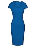 Womens Vintage Cap Sleeve Waffle Pencil Dress Formal Casual Dresses Royal Blue