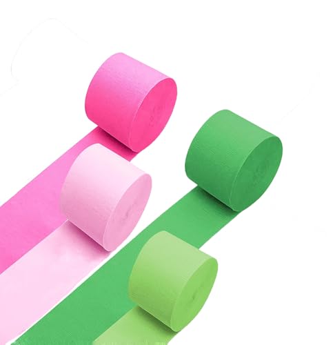 Image of Pink and Green Crepe Paper Streamers - 8 Rolls Party Streamers for Birthday Party Decorations