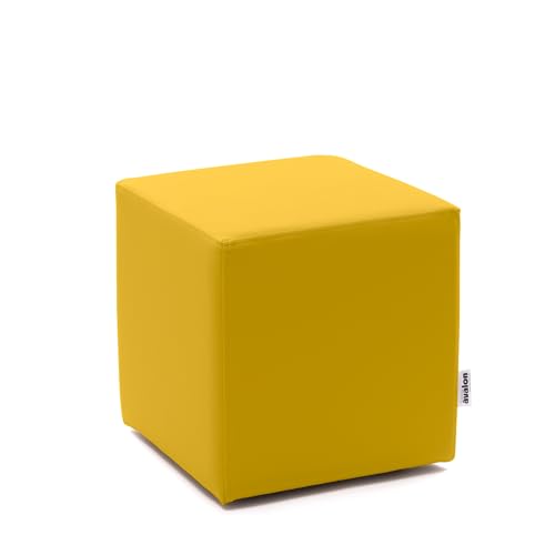Avalon - Pouf Poggiapiedi Rigido CUBO Mamba, Puff Poggiapiedi Divano Quadrato, Puffo in Similpelle per Interno ed Esterno, Comodo e Impermeabile, Made in Italy(35cm-Giallo Limone)